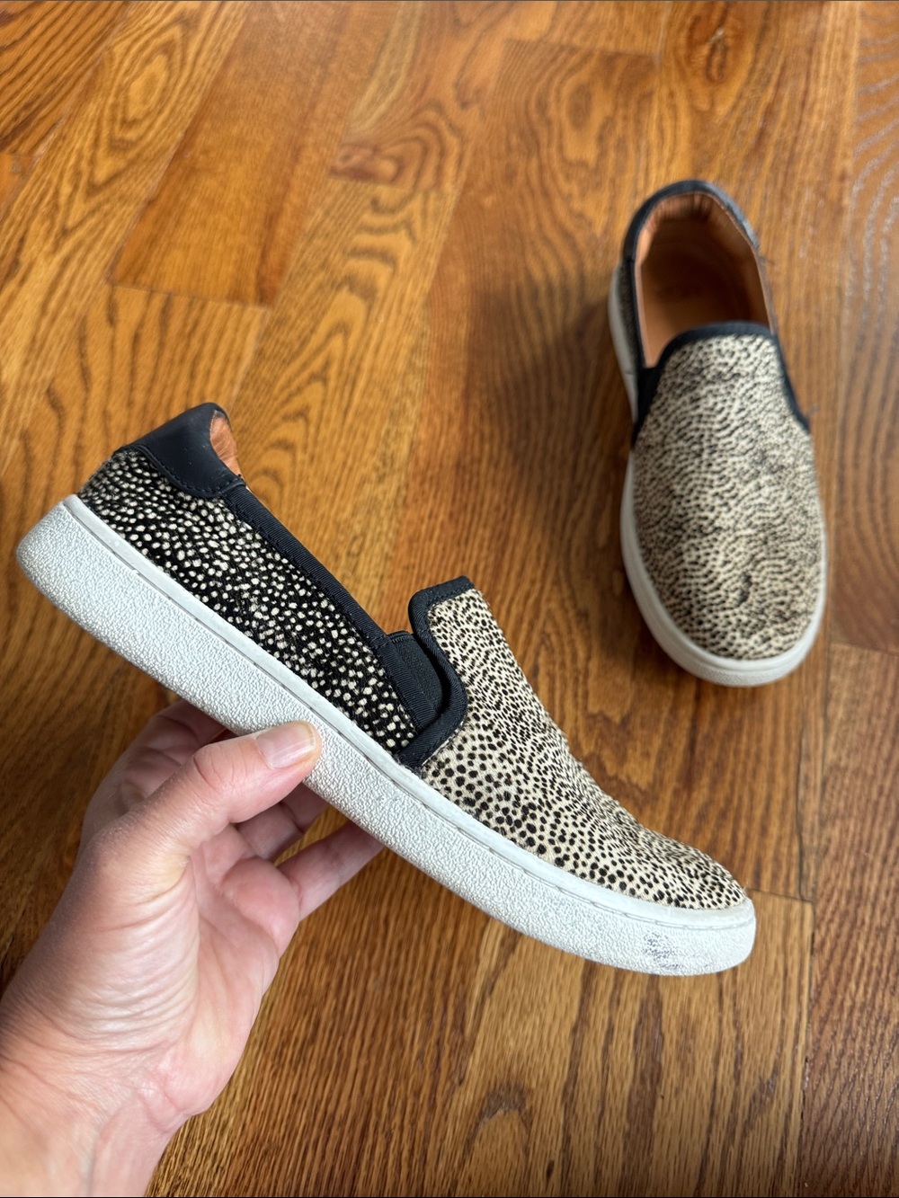 Ugg Animal Print Calf Hair Slip on Sneakers Sz 6.5 Black Cream